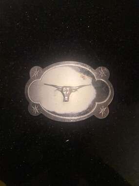 Vintage Lyntone Silver Plated Longhorn Steer Etched Belt Buckle